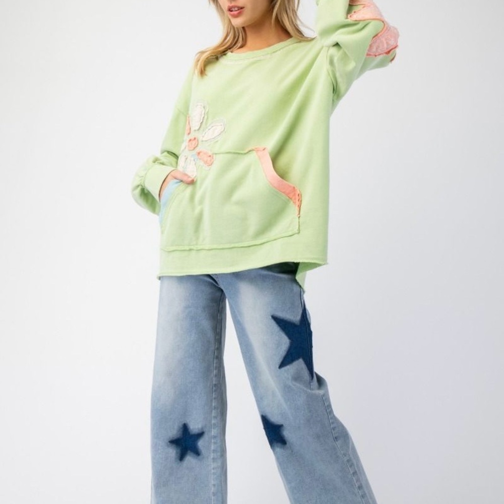 Washed Flower Patch Terry Knit Pullover NWT - image 4